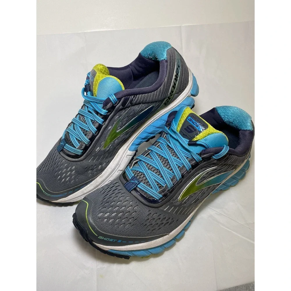Brooks Women's Ghost 9 Tennis Shoes, Gray and Blue Size 9 Medium (B) (C562)